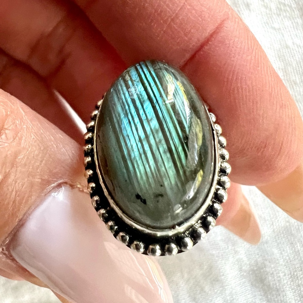 925 Striated Flash Labradorite Ring 8.5